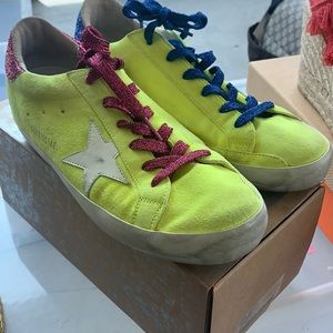 Golden Goose neon yellow Superstar sneakers 40
